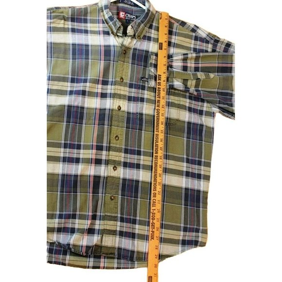 Chaps Ralph Lauren Plaid Shirt Blue Green Long Sleeve Button Front Large Cotton - Picture 10 of 10